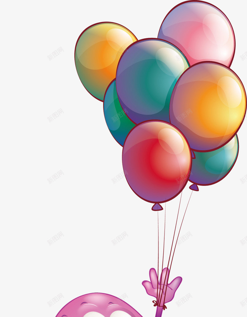 拿着彩色气球的怪兽png免抠素材_新图网 https://ixintu.com 小怪兽 彩色气球束 生日气球 矢量素材 粉色怪兽