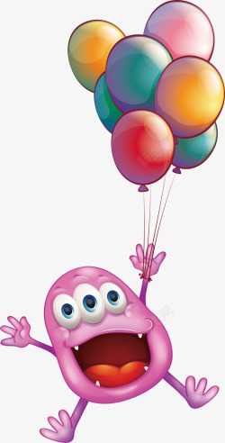 粉色怪兽拿着彩色气球的怪兽高清图片