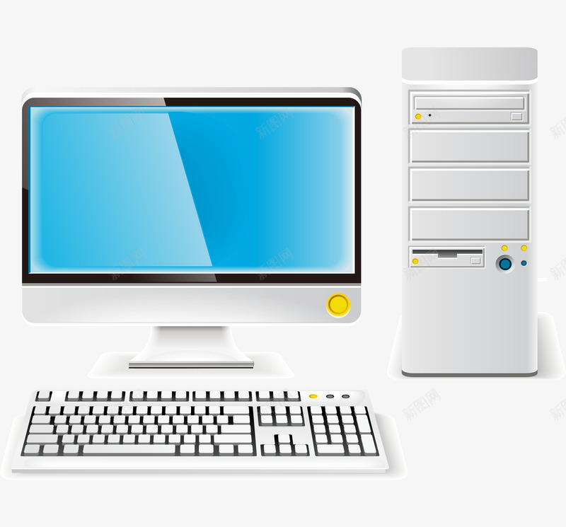 白色的台式电脑png免抠素材_新图网 https://ixintu.com 办公用品 卡通手绘 台式机 电子产品 电脑 装饰图
