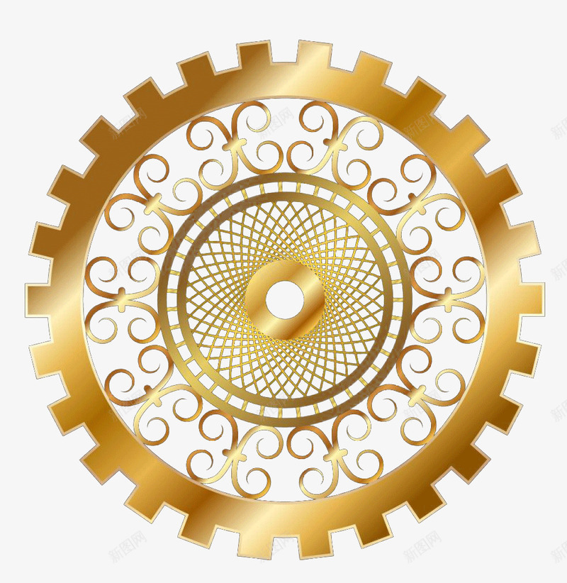 金色齿轮png免抠素材_新图网 https://ixintu.com 金色圆形图案 金色装饰图案 齿轮