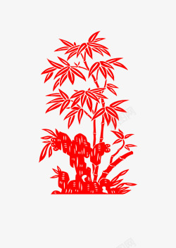 红色竹子剪纸素材