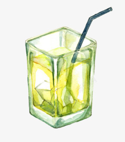 手绘水彩绘画夏日解渴冰饮绿茶素材