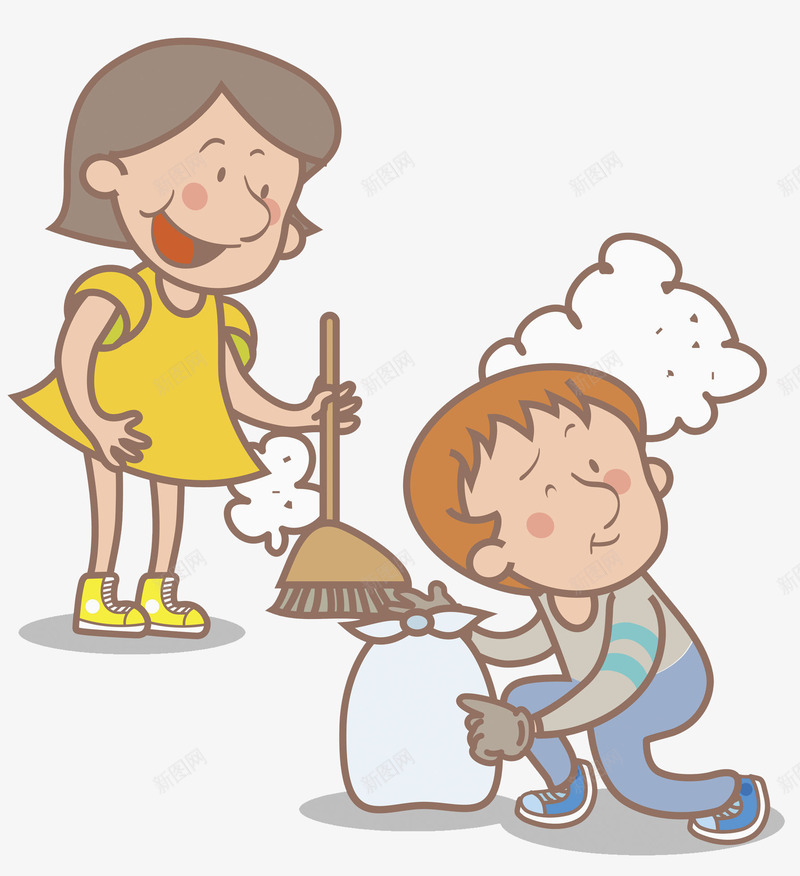 打扫卫生的女孩png免抠素材_新图网 https://ixintu.com 卡通 同学 女孩 孩子 手绘 打扫卫生 扫帚 男孩
