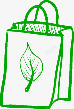 绿色手绘线条购物袋素材