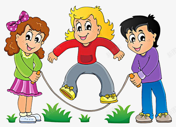 孩子们跳绳png免抠素材_新图网 https://ixintu.com 三个 孩子们 草地 跳绳