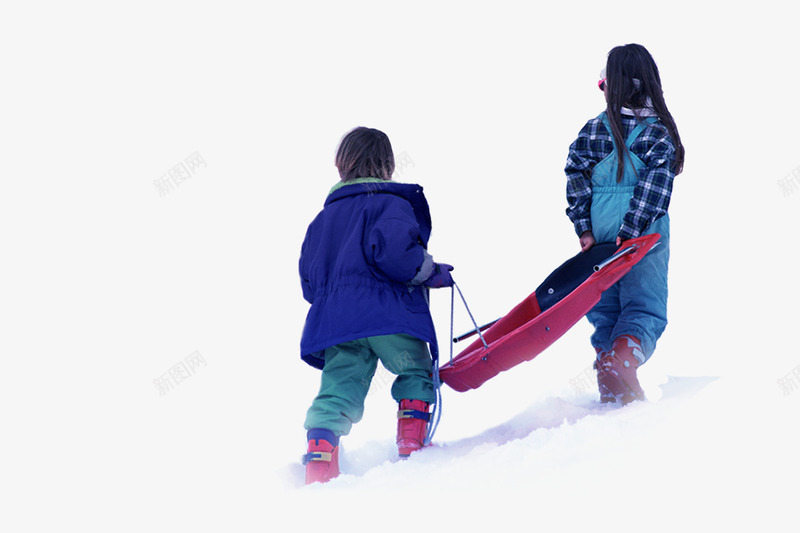 雪地里的孩子png免抠素材_新图网 https://ixintu.com 女孩 男孩 雪地 雪橇