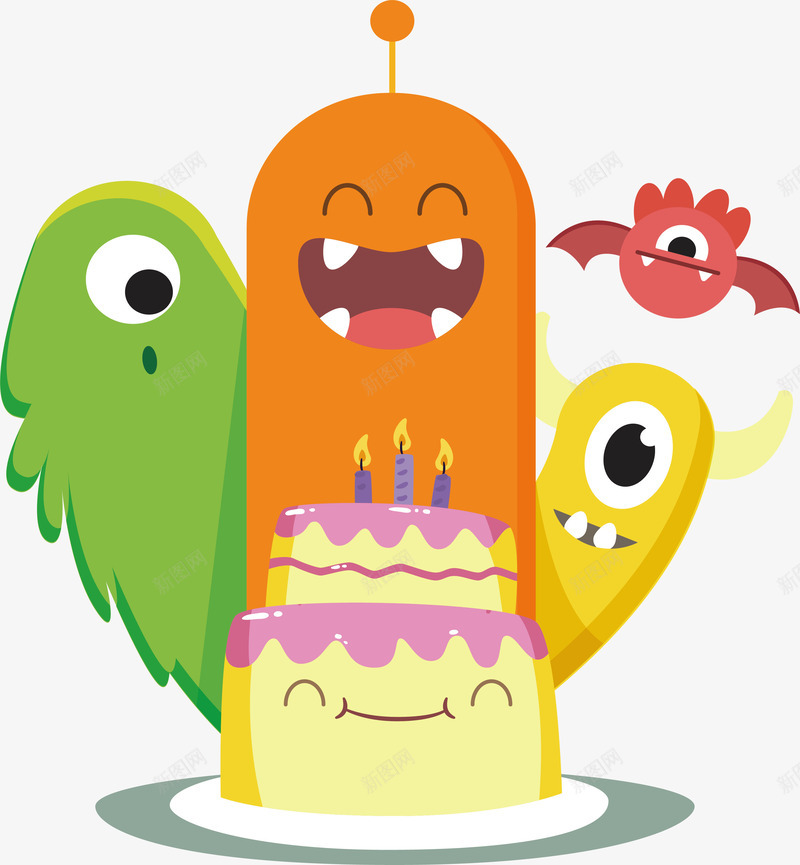 开心过生日的小怪兽png免抠素材_新图网 https://ixintu.com 生日派对 生日蛋糕 矢量png 蛋糕
