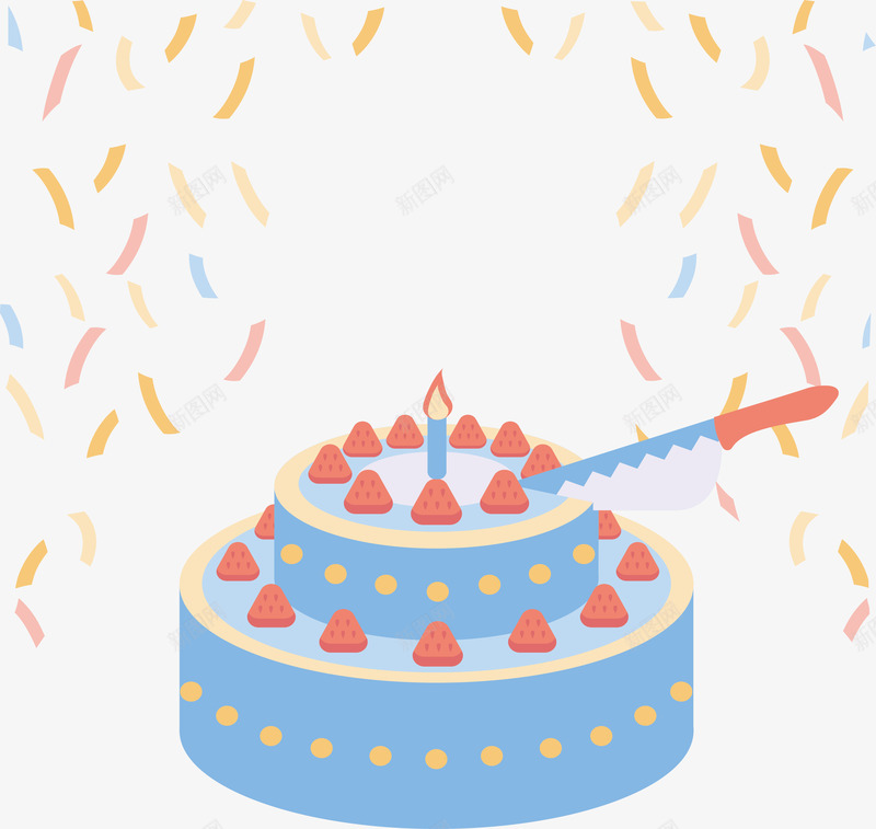 蓝色的生日蛋糕png免抠素材_新图网 https://ixintu.com 生日蛋糕 矢量png 蓝色蛋糕 蛋糕 飘带