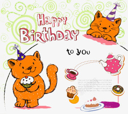 卡通猫咪生日卡片矢量图素材