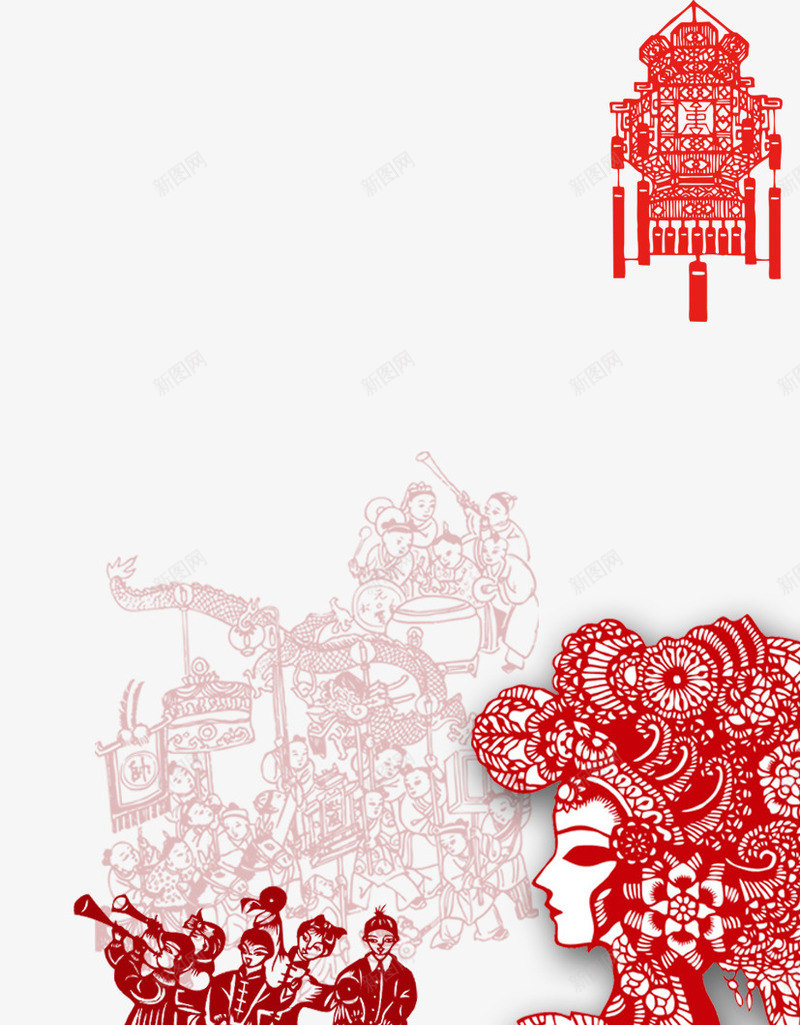 红色剪纸背景png免抠素材_新图网 https://ixintu.com 中国风 剪纸 红色 背景