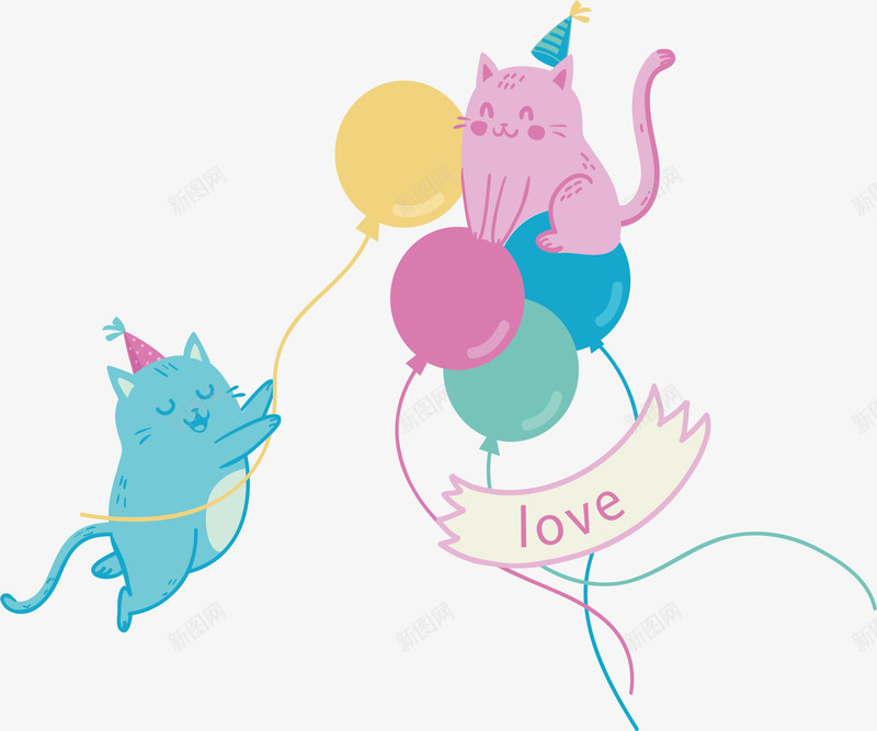 两只卡通胖猫咪png免抠素材_新图网 https://ixintu.com 卡通猫咪 手绘猫咪 猫咪 生日派对 矢量png 过生日的猫咪