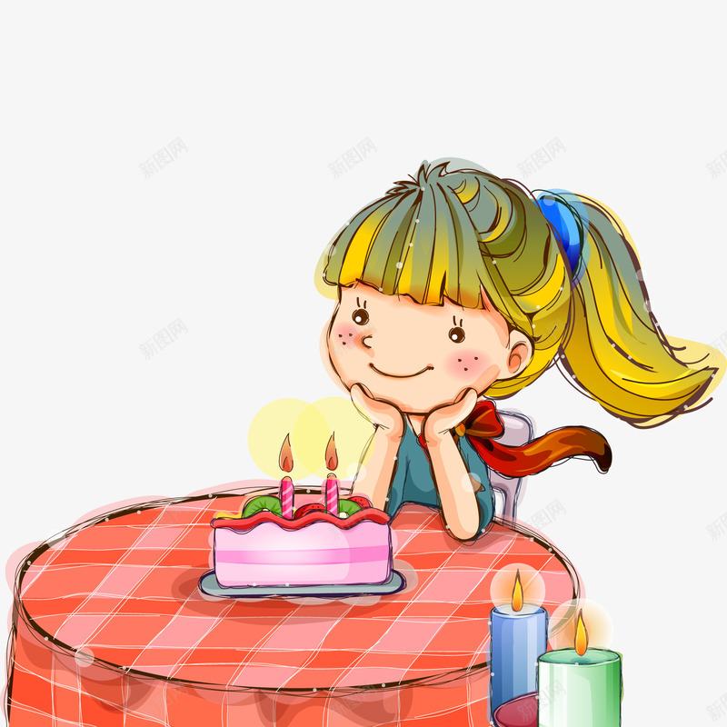 卡通过生日的女孩矢量图ai免抠素材_新图网 https://ixintu.com 人物设计 卡通 手绘 蛋糕设计 过生日 矢量图