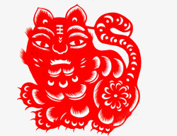 民间老虎刺绣中国风红色老虎剪纸图高清图片