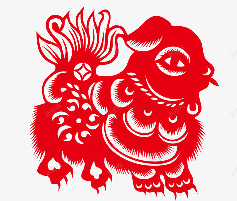 剪纸年兽png免抠素材_新图网 https://ixintu.com 中国风 年兽 窗花 红色剪纸 装饰图案