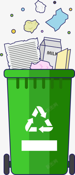 纸类垃圾绿色垃圾桶素材