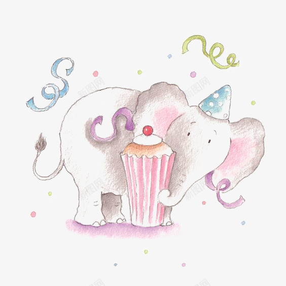 过生日的小象png免抠素材_新图网 https://ixintu.com 卡通 可爱 大象 手绘 拟人 插画 童话绘本