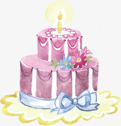 水彩紫色生日蛋糕矢量图素材