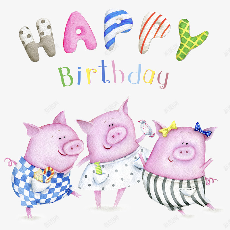 卡通猪png免抠素材_新图网 https://ixintu.com 可爱猪 手绘猪 水彩动物 生日快乐 粉色猪