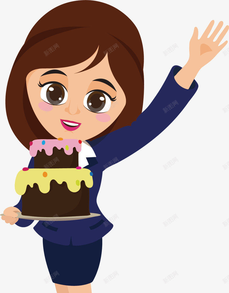 端着蛋糕的美女png免抠素材_新图网 https://ixintu.com 卡通礼貌 打招呼 烘焙师 生日蛋糕 矢量素材 蛋糕师