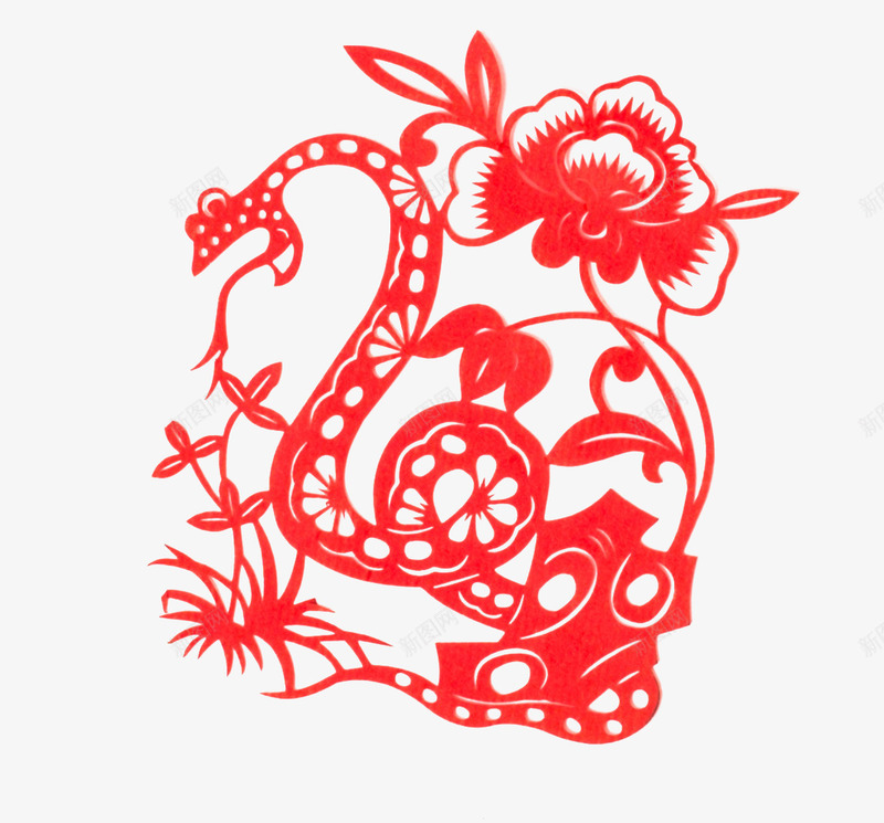 生肖蛇剪纸免费元素png免抠素材_新图网 https://ixintu.com 中国元素 中国红 生肖蛇 花卉