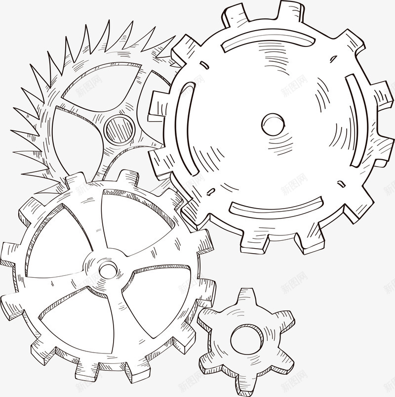 手绘黑色齿轮矢量图ai免抠素材_新图网 https://ixintu.com 矢量齿轮 黑色齿轮 齿轮 矢量图