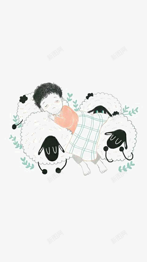 睡在羊群里的孩子png免抠素材_新图网 https://ixintu.com 孩子 羊群 蓝色 黑色