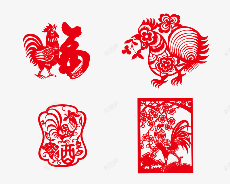 红色鸡剪纸png免抠素材_新图网 https://ixintu.com 剪纸 卡通 手绘 民间艺术 红色 鸡