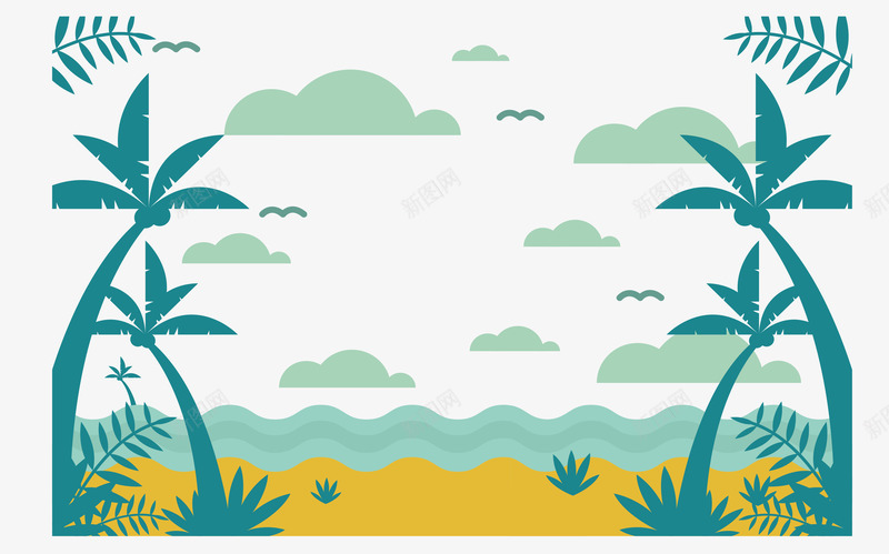 夏日海边椰子树装饰png免抠素材_新图网 https://ixintu.com 夏日海报 椰子树 椰子树装饰海报 海滩度假 矢量png