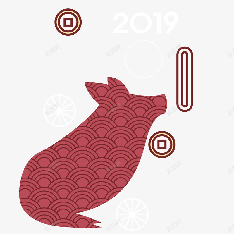 2019猪年剪纸卡通猪矢量图ai免抠素材_新图网 https://ixintu.com 2019 剪纸 卡通猪 新年 新年装饰 猪年 铜钱 矢量图