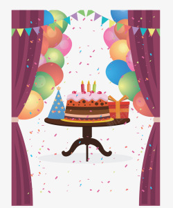 飞舞蛋糕飞舞彩带生日派对矢量图高清图片