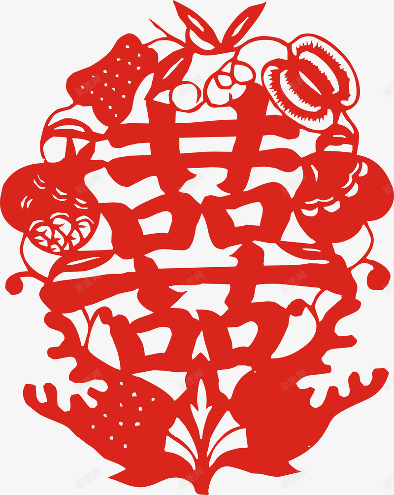 喜庆剪纸png免抠素材_新图网 https://ixintu.com 传统 双喜 窗花 莲花 莲蓬 鸳鸯