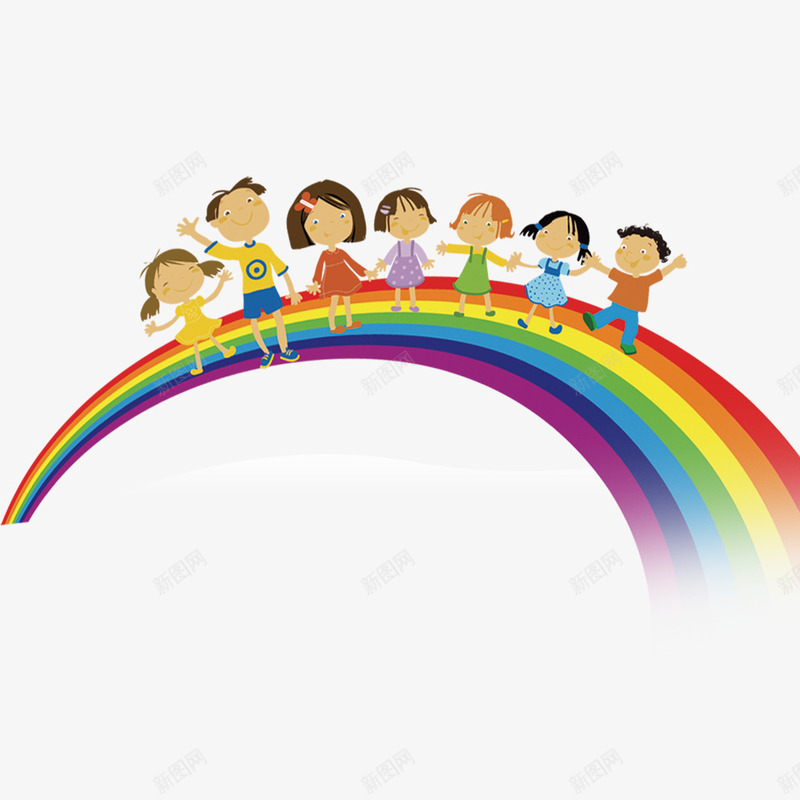 彩虹上的小孩子们png免抠素材_新图网 https://ixintu.com 儿童节素材 孩子 彩虹