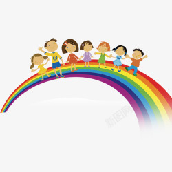 小孩子们彩虹上的小孩子们高清图片