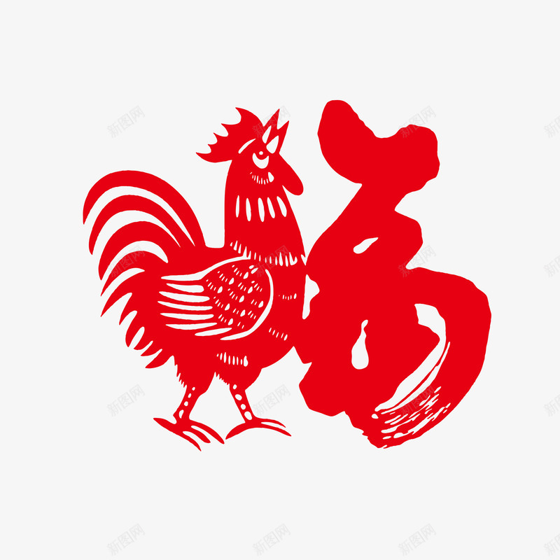 鸡年福剪纸png免抠素材_新图网 https://ixintu.com 免费png素材 吉祥 喜庆 好看 祝福 红色 节日 鸡