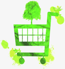 绿色环保购物车树木墨迹素材