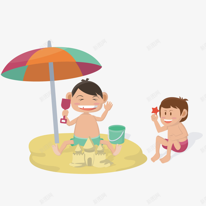 孩子们在玩沙png免抠素材_新图网 https://ixintu.com 儿童 城堡 海边 玩沙