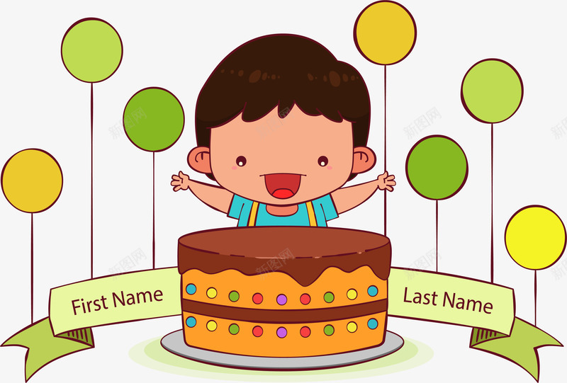 过生日的男孩png免抠素材_新图网 https://ixintu.com 气球 生日派对 生日蛋糕 矢量素材 蛋糕