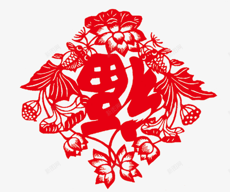 黄色花朵福字剪纸png免抠素材_新图网 https://ixintu.com 剪纸 花朵 黄色