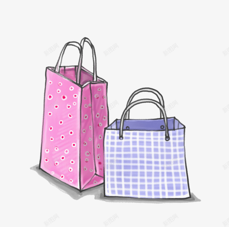 卡通手提袋图png免抠素材_新图网 https://ixintu.com 卡通 插图 环保袋 粉色的 蓝色的 袋子 装饰图案