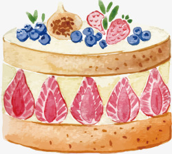 水彩草莓生日蛋糕美食矢量图素材
