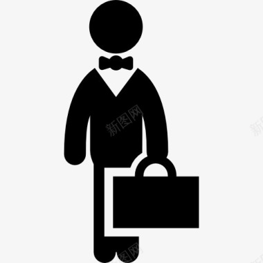 商人站在领结和手提箱图标图标
