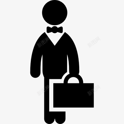 商人站在领结和手提箱图标png_新图网 https://ixintu.com 人 企业 商人 工人 手提箱 站的日常工作