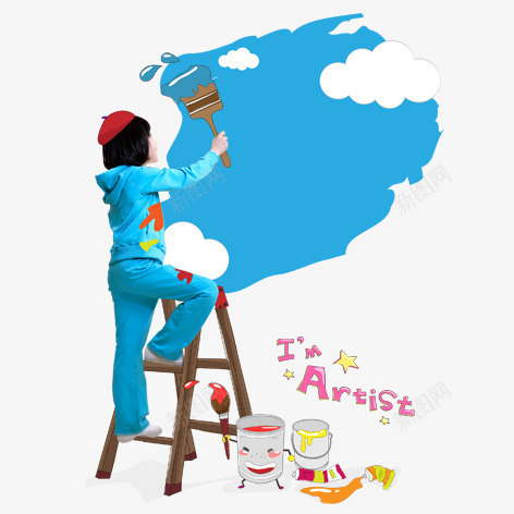涂鸦的小女孩psd免抠素材_新图网 https://ixintu.com 女孩 涂鸦 环保 蓝色 装饰