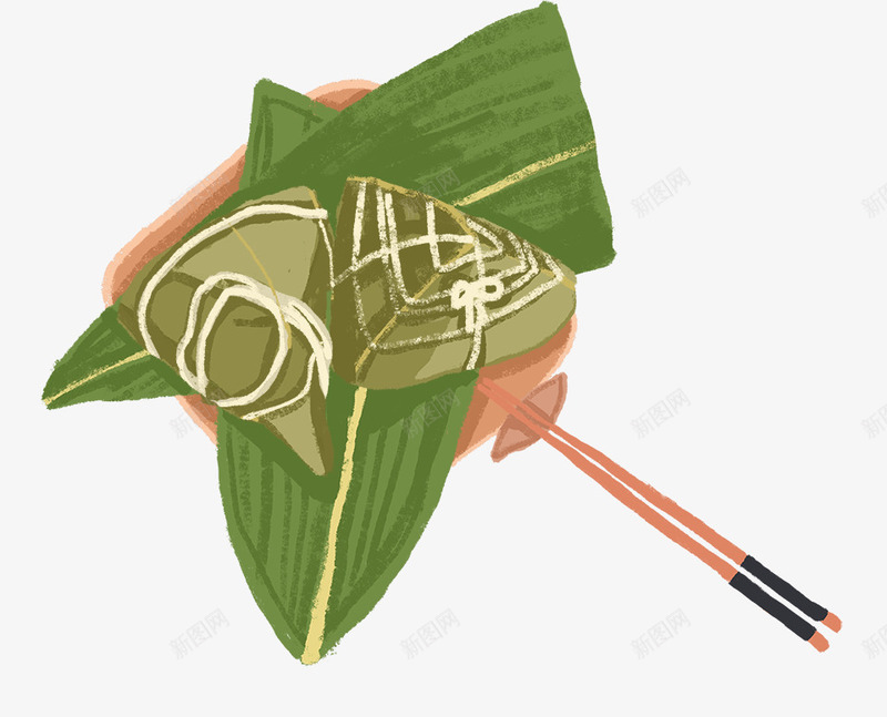 绿色粽子食物元素png免抠素材_新图网 https://ixintu.com 灰色 筷子 粽子 纹理 绿色 美食 质感 食物 餐具