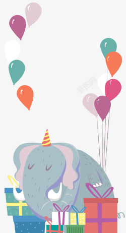 卡通大象气球生日装饰素材