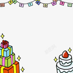 旗子和生日蛋糕素材