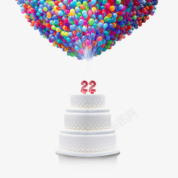 彩色奶油蛋糕婚礼生日蛋糕上的彩色气球高清图片