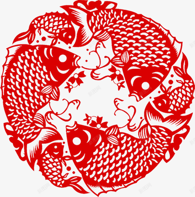 红色镂空鲤鱼剪纸png免抠素材_新图网 https://ixintu.com 剪纸 红色 镂空 鲤鱼