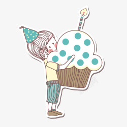 生日快乐贴纸抱着蛋糕的男孩矢量图高清图片