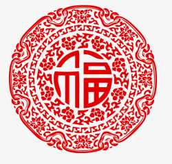 红色中国风福字剪纸素材